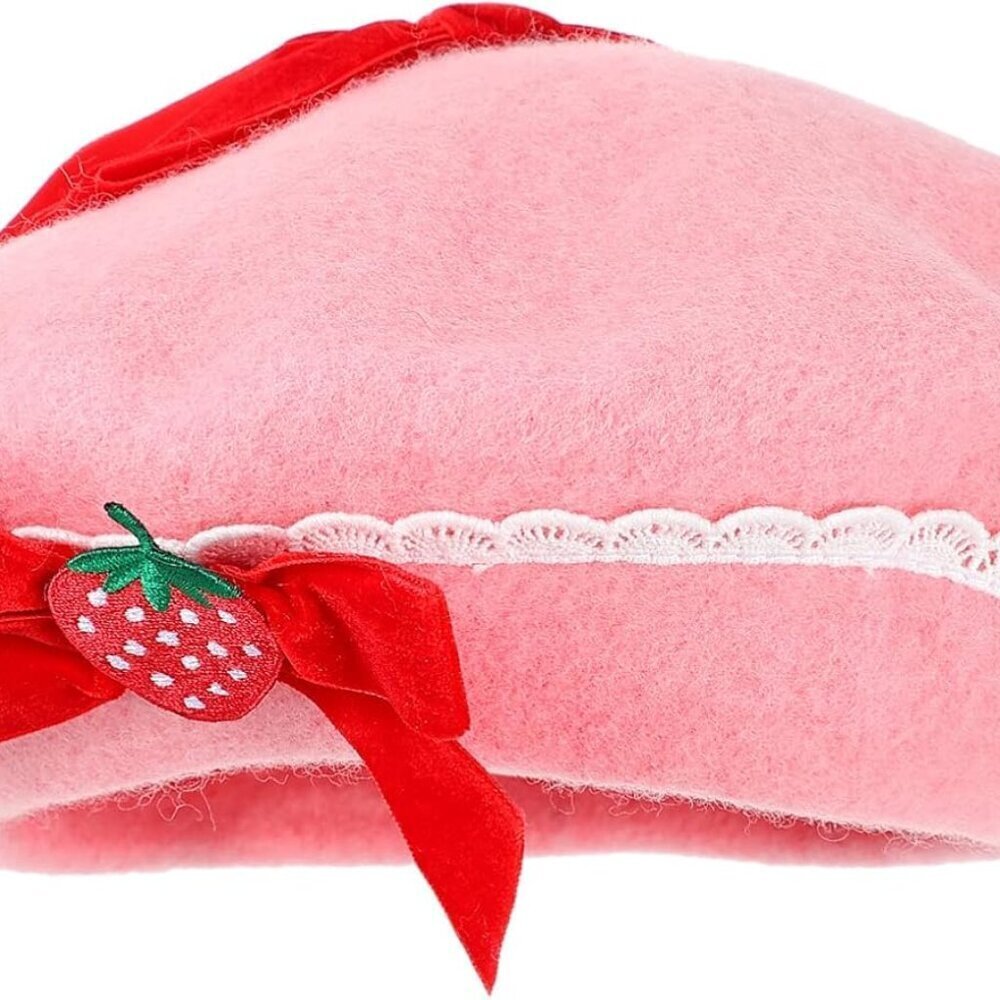 Women's Wool Strawberry Beret Hat Winter French Style Fashion Accessory